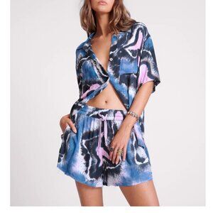 One Teaspoon Hand Painted Star Boxer Shorts Tie Dye Multi Color 100% Cotton